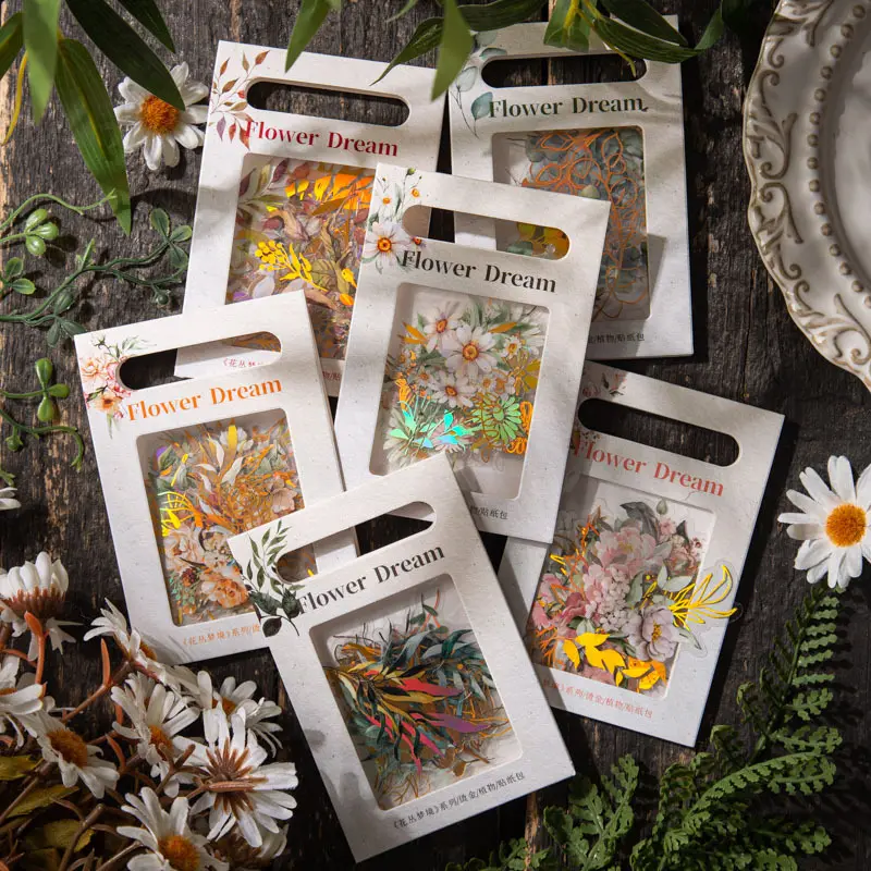Stiker tanaman cap panas 40 lembar/Set stiker dekorasi bahan kolase buku tangan Retro koleksi bunga