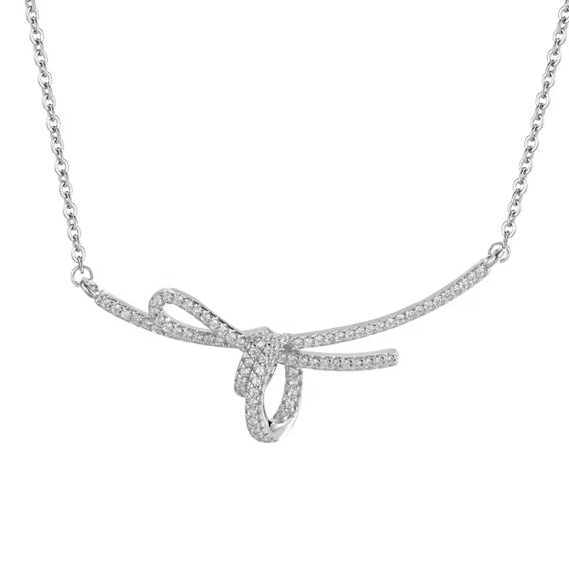 Collana con farfalla in nastro d'argento 925 collana con catena di maglione con fiocco di lusso da donna accessori regalo