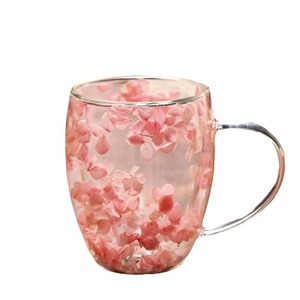 Yüksek sıcaklığa dayanıklı ısıya dayanıklı ve ısıya dayanıklı yaratıcı çift katmanlı akan kum fincan kurutulmuş çiçekler ile - Product Image 5