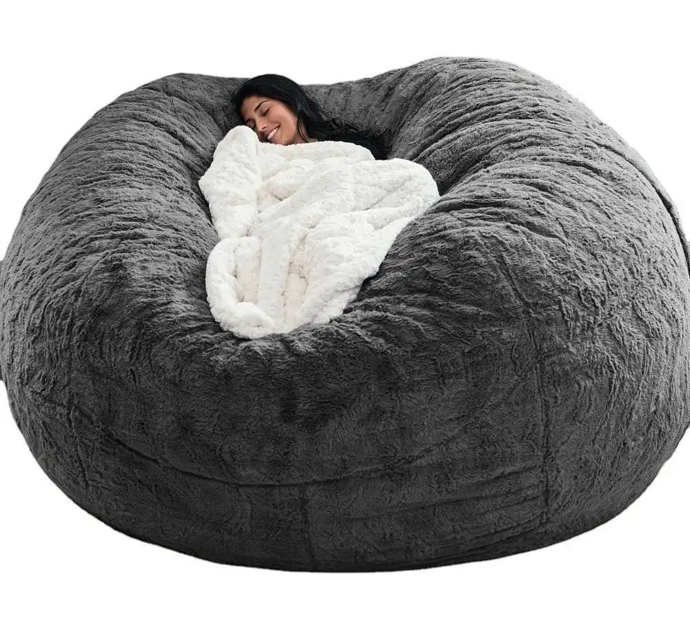 Wholesale Custom sherpa light grey oversize 9ft 7ft 6ft round faux fur large bean bag chair sofa bed