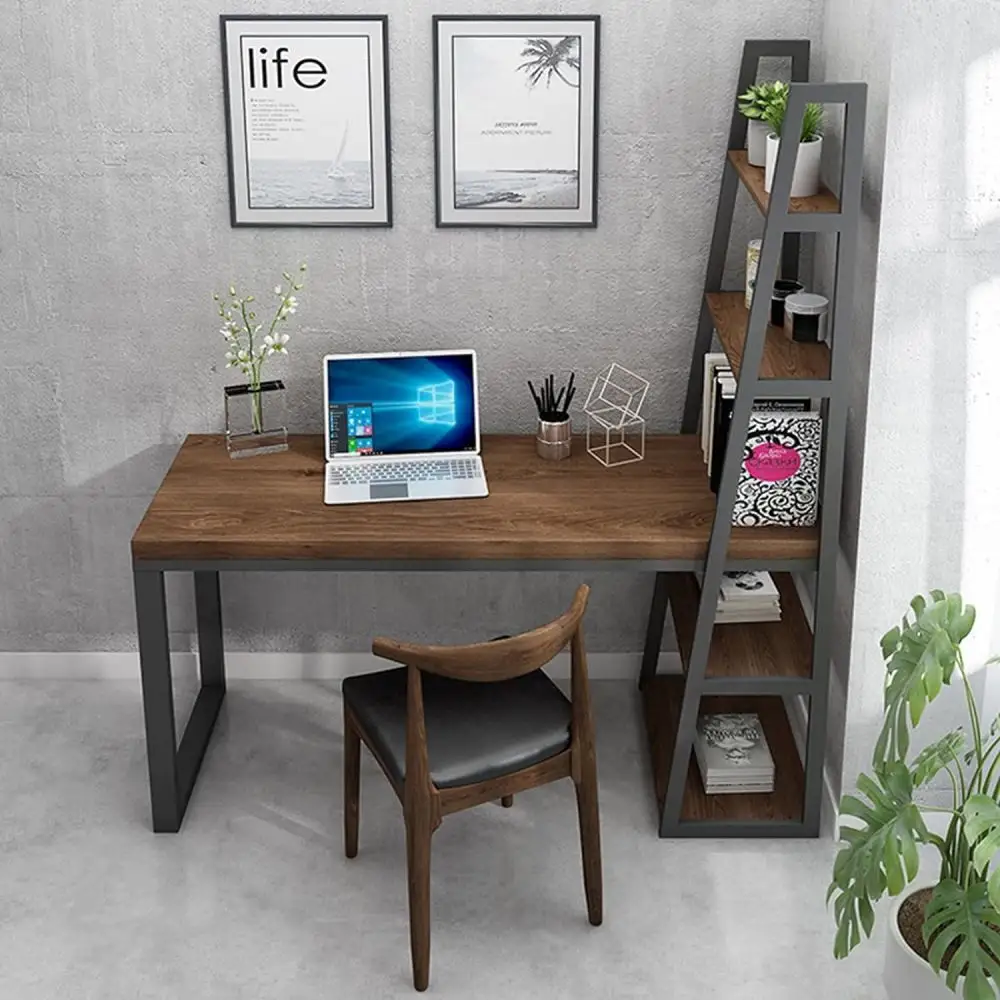 Ensemble table et chaises d'angle PC d'usine Mobilier pour bureau à domicile Estante De Escritorio Bureau d'ordinateur en bois avec étagères et tiroirs