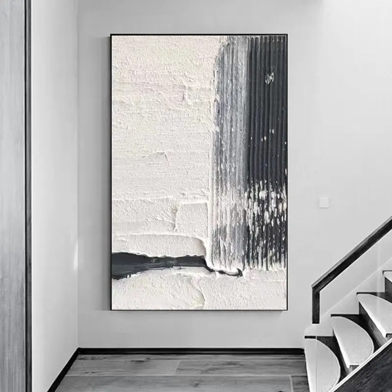 Peintures à l'huile faites à la main, Texture lourde, œuvres d'art, Design moderne, toile décorative, noir et blanc, mur d'art abstrait, vente en gros