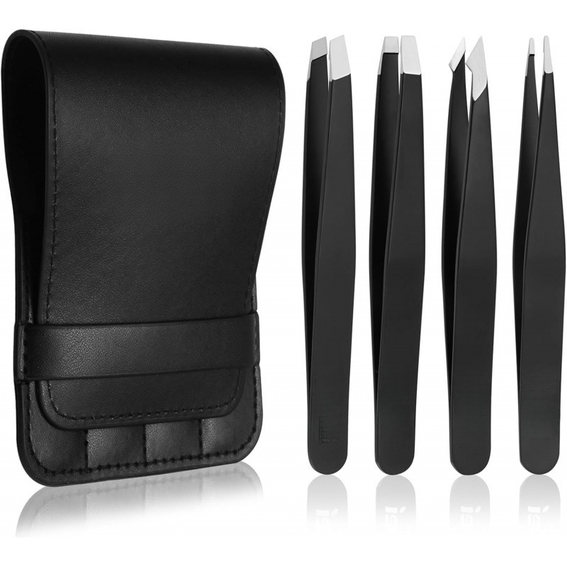 1.2MM thick black eyebrow clip 4 piece leather set