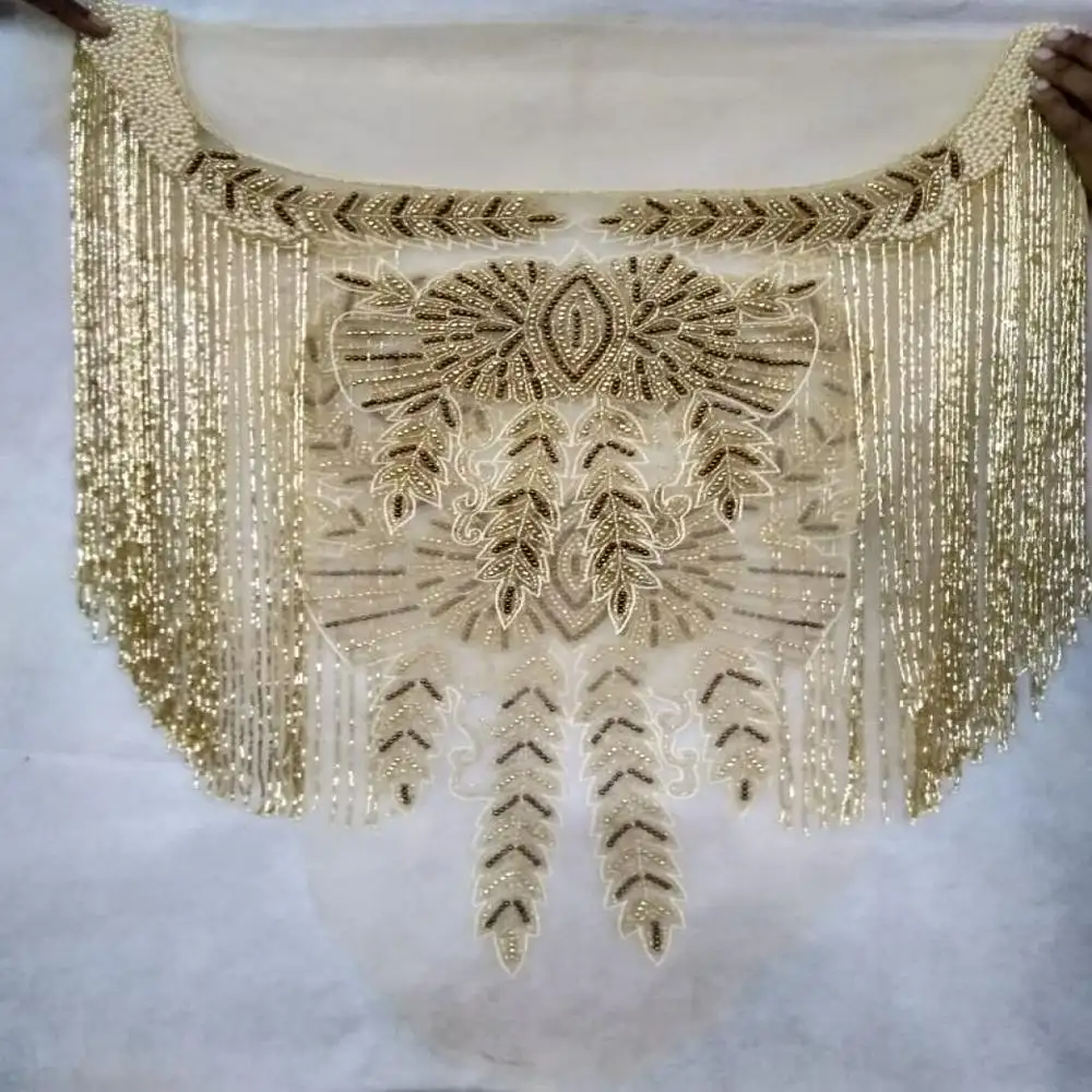 Handgemachte indische französische Spitze mit Perlen und Stein arbeit Mode Bluse