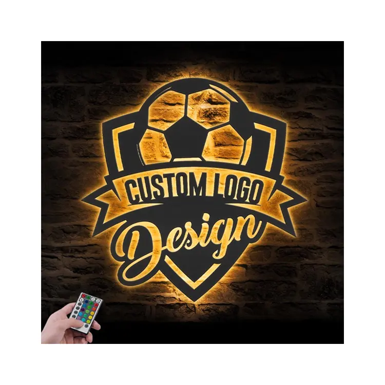 Custom Voetbal Team Logo Ontwerp Metalen Muur Art Led Licht Gepersonaliseerde Bedrijfslogo Naambordje Home Decor Symbool Naam Logo