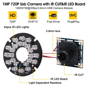 ELP HD 720P USB 2,0 Módulo de cámara infrarroja de visión nocturna de bajo costo con 850nm Ir Leds para Videovigilancia de coche, sistema de estacionamiento - Product Image 2
