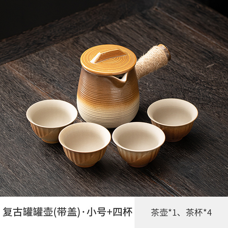 Tarro de 600 ml con esmalte y tapa + 4 tazas