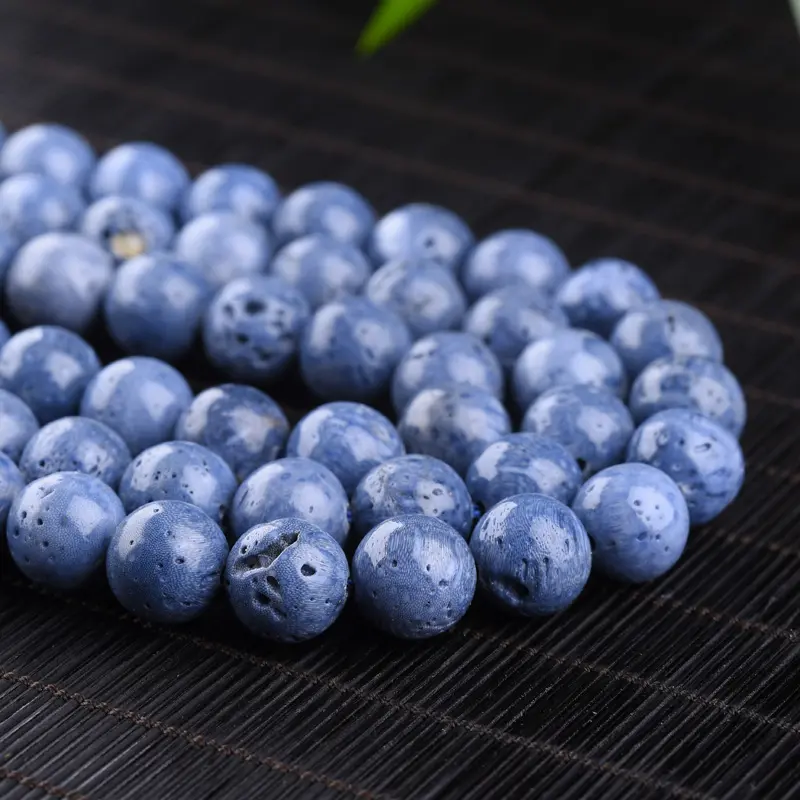 Piedra Natural proveedor de alta calidad al por mayor de piedras preciosas azul redondo perlas naturales azul Coral de Color para la fabricación de la joyería DIY