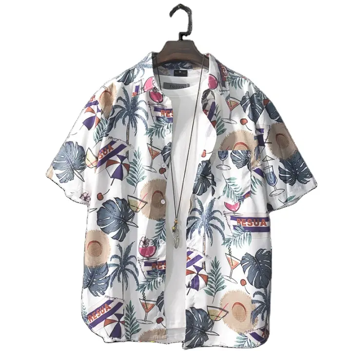 Camisa de manga corta con estampado japonés Ins Seaside para hombre Estilo Hawaiano de Hong Kong elegante de verano
