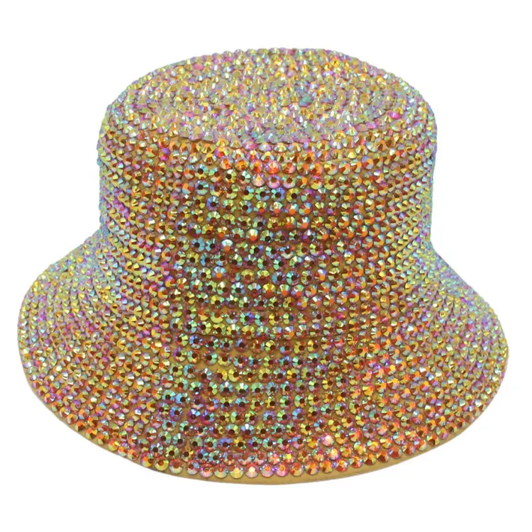หมวกบัคเก็ตฮิปฮอปประดับพลอยเทียม,หมวกบักเก็ตหรูหราแฟชั่นใหม่ปี2022หมวกทรงถังสีรุ้งปี W2247