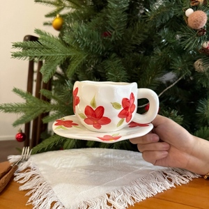 Haşhaş çiçeği seramik fincan Set porselen kupa seti kahve ve çay için hediye kutusu ile çay fincanları & tabaklar - Product Image 5
