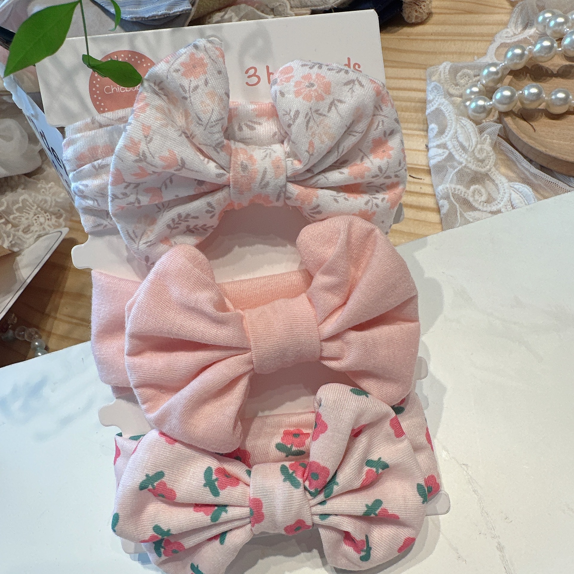 Conjunto de 3 piezas de algodón rosa coreano de dos flores, modelo 8671.