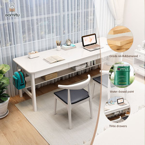 Modern Style Solid Wood Home Office Bedroom <strong>Computer</strong> Desk with <strong>Three</strong> Durable Drawers Flat Study <strong>Table</strong> <strong>for</strong> Two Persons