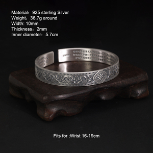 Braccialetto con polsino in vero argento Sterling 999 intagliato con cuore classico modello retrò bracciale da uomo e da donna regolabile gioielli religiosi
