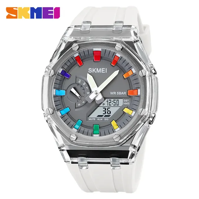 SKMEI montre de Sport de plein air hommes Simple coloré affichage LED montres étanche résistant aux chocs double affichage montre numérique 2100