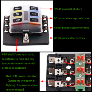 32V DC 12ウェイ回路ヒューズボックスブレードブロックホルダープラスチックLED警告赤車用海洋用 - Product Image 6
