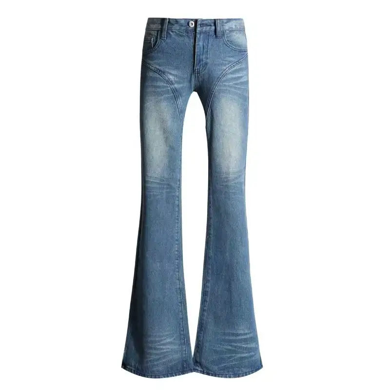 Beau jean droit taille haute pour femme décontracté style de rue dégradé couture pantalon sexy denim serré avec design amincissant