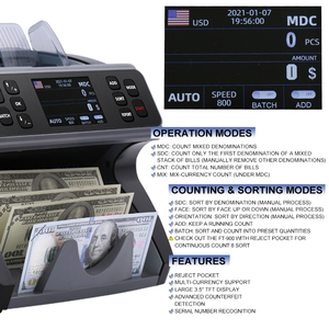 Feelteck Máquina contadora de moneda 2 CIS Sensor Bank Counter con detección de billetes falsos Value Bank Counting - Product Image 2