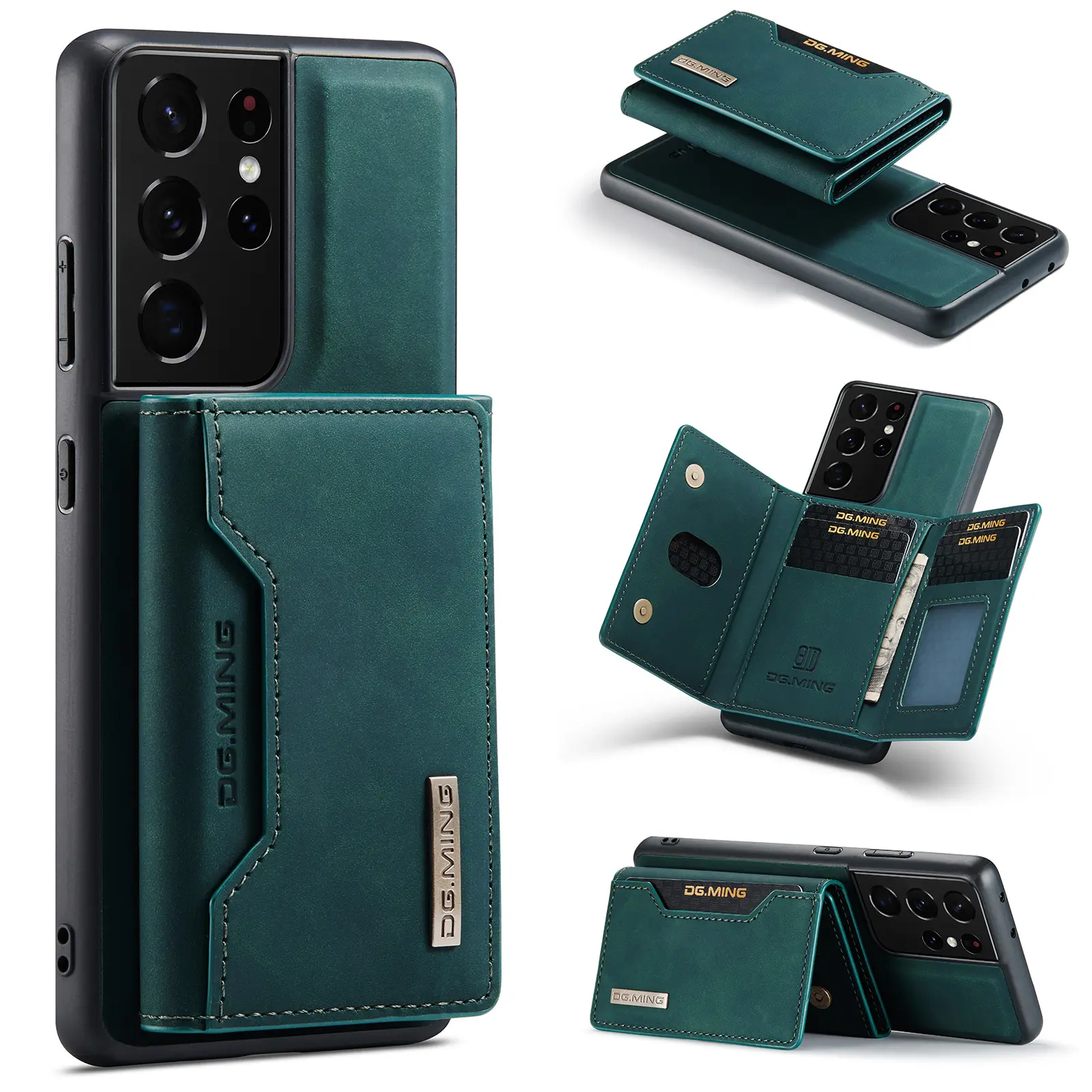 Estuche de bolsillo de tarjeta de lujo para Samsung S22, estuche de billetera de cuero desmontable magnético para Samsung Galaxy S22 Ultra A53