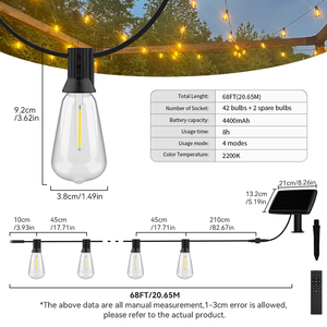 ST38 Cadena de Luces Solar Cadena de Luz Festoon Bombilla <span class=keywords><strong>LED</strong></span> Cadena de Luz Solar Exterior Impermeable Jardín Colibrí Puerto de Carga USB