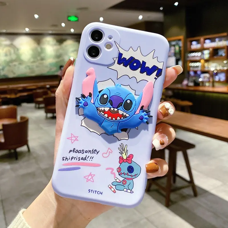 Soft Silicone Back Cover Cute Fun Stitch Cartoon 3D Silicone Case For iPhone 14 13 12 11