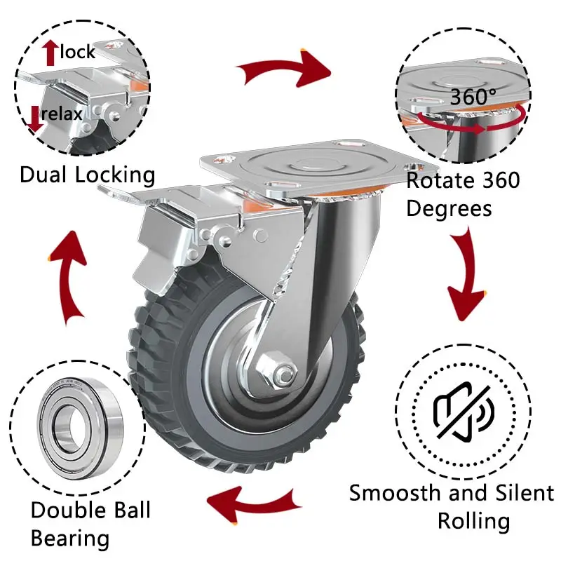 Groothandel Prijs 8 Inch Zware Zwenkwielen Grijs Polyurethaan Pivotante Trolley Onderdelen Zwenkwiel Voor Magazijn Industrieel