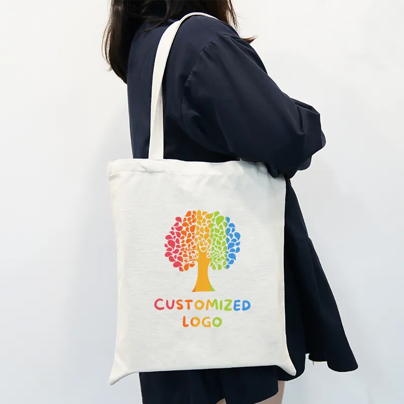 Logo Printed Dust Proof Natural Semi White Cotton Canvas Custom Drawstring Tote Bag for Shopping