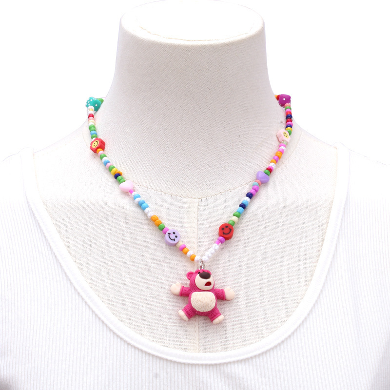 Strawberry Bear Seed Bead Necklace