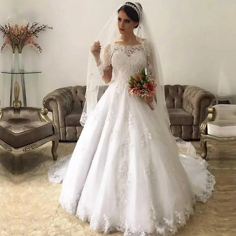 FA229 Vestido De Noiva Elegant ลูกไม้บราซิลชุดแขนยาวลูกปัด Gowns แต่งงานเจ้าสาว Gelinlik 2022ปรับแต่ง