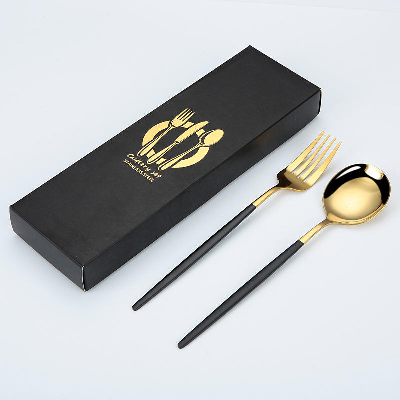 Black gold fork and spoon set