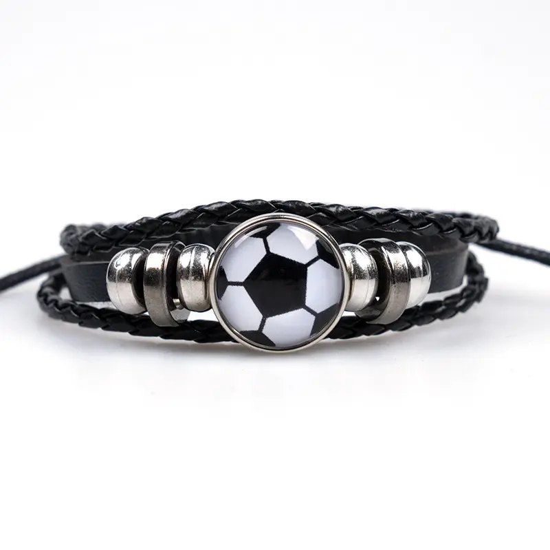 Fuente de comercio electrónico transfronterizo, pulsera de fútbol europea y americana para fanáticos, pulsera de cuero que rodea, popular con cuentas para hombres