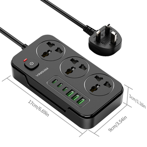 Venta al por mayor de fábrica de alta calidad 3 enchufes universales toma de corriente con 3 puertos USB 3 tipo C salida multiuso para uso en el hogar y la Oficina - Product Image 2