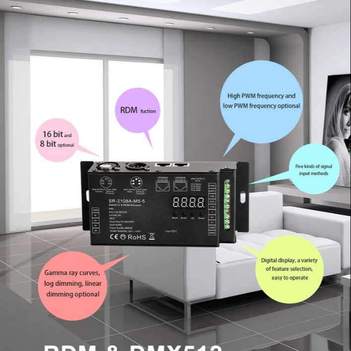 sunricher 16 bit rdm dmx decoder sr-2108a-a-m5-5