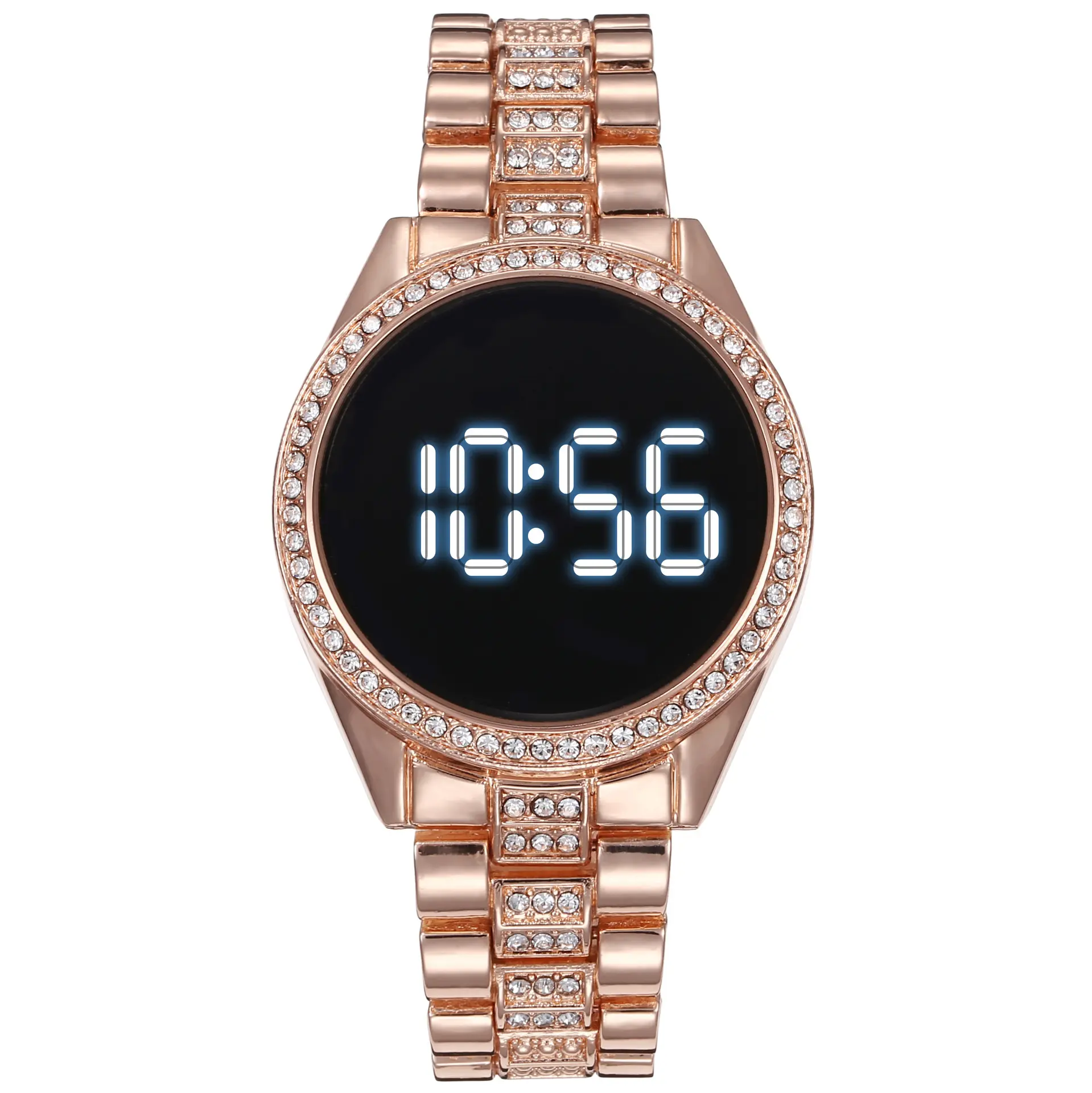 Lw08 diamante minimalista senhoras, luxo, relógio de pulso, banda de aço inoxidável, led, mulheres relógios