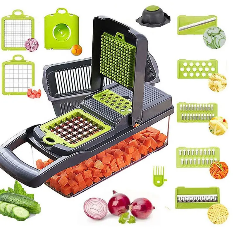 Top Seller Acessórios de Cozinha 12 em 1 Cortador De Alimentos Veggie Cebola Chopper Mandoline Slicer Cortador Vegetal Multifuncional