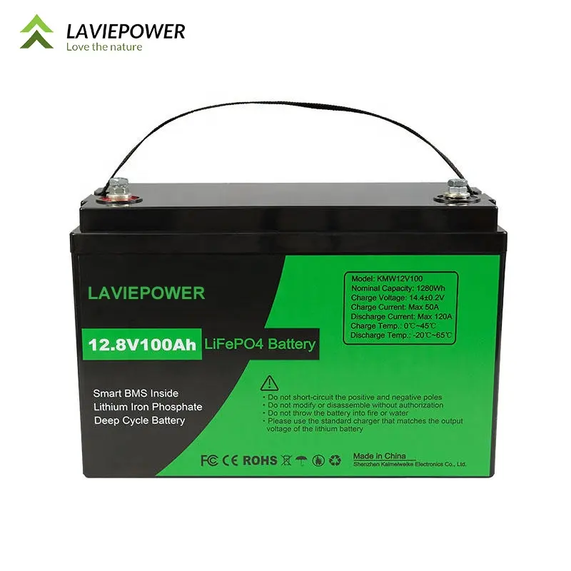 Bateria de lítio recarregável 1280Wh 100A BMS 12V 100AH LiFePO4 Bateria para RV Armazenamento de energia marinha Potência de backup