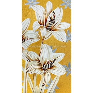 Phật sơn Grace Chuyên Nghiệp Khảm Tác Phẩm Nghệ Thuật Thiết Kế Phổ Biến Vàng Hoa Thủy Tinh Khảm Trắng Lily Hoa Mô Hình Tường Bức Tranh Tường Gạch - Product Image 1