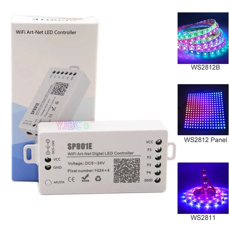 SP801E Wifi Art-Net Magic LED Controller 5-24V LED Matrix Panel Module WS2812B WS2811 Light Strip Dimmer APP Control iOS Android