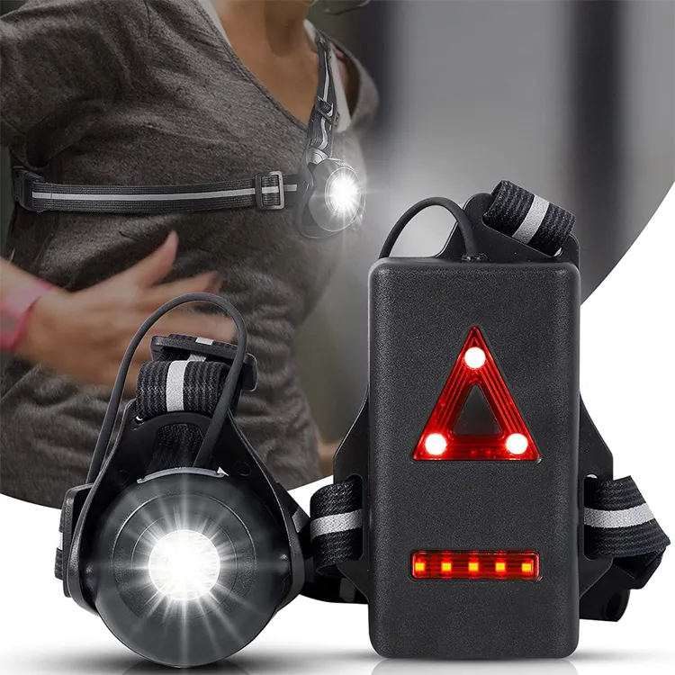 USB Bright Waterproof LED Safety Night Chest Running Light with Red Taillights for Night Runners Jogging Dog Walking