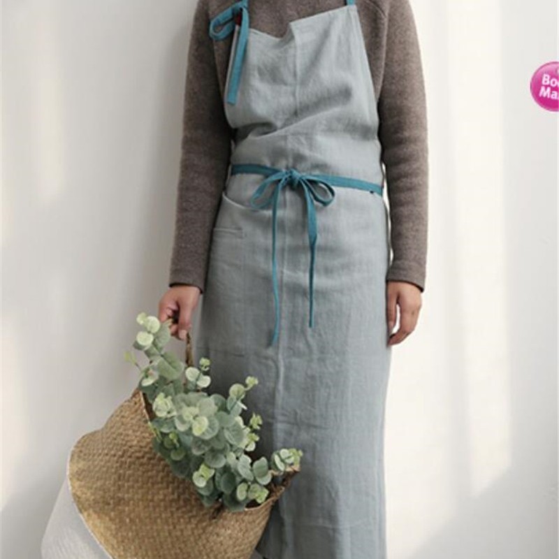 Gris claro con cinta azul (algodón y lino)