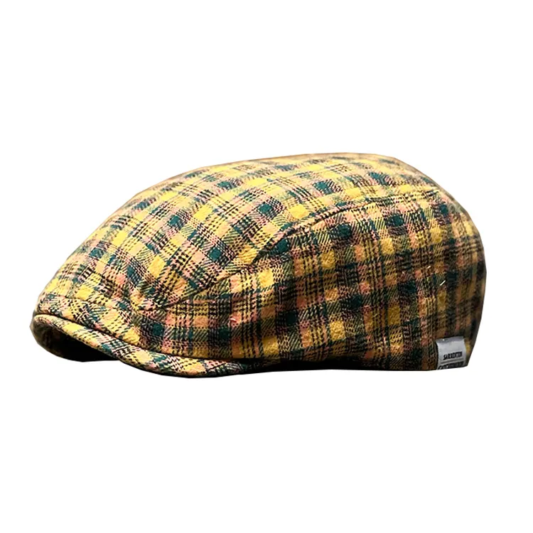 วินเทจที่มีสีสันลายสก๊อตแฟชั่นป้ายผ้าหมวก Duckbill หมวกเครื่องแต่งศีรษะหมวกจิตรกรหมวกเบเร็ต
