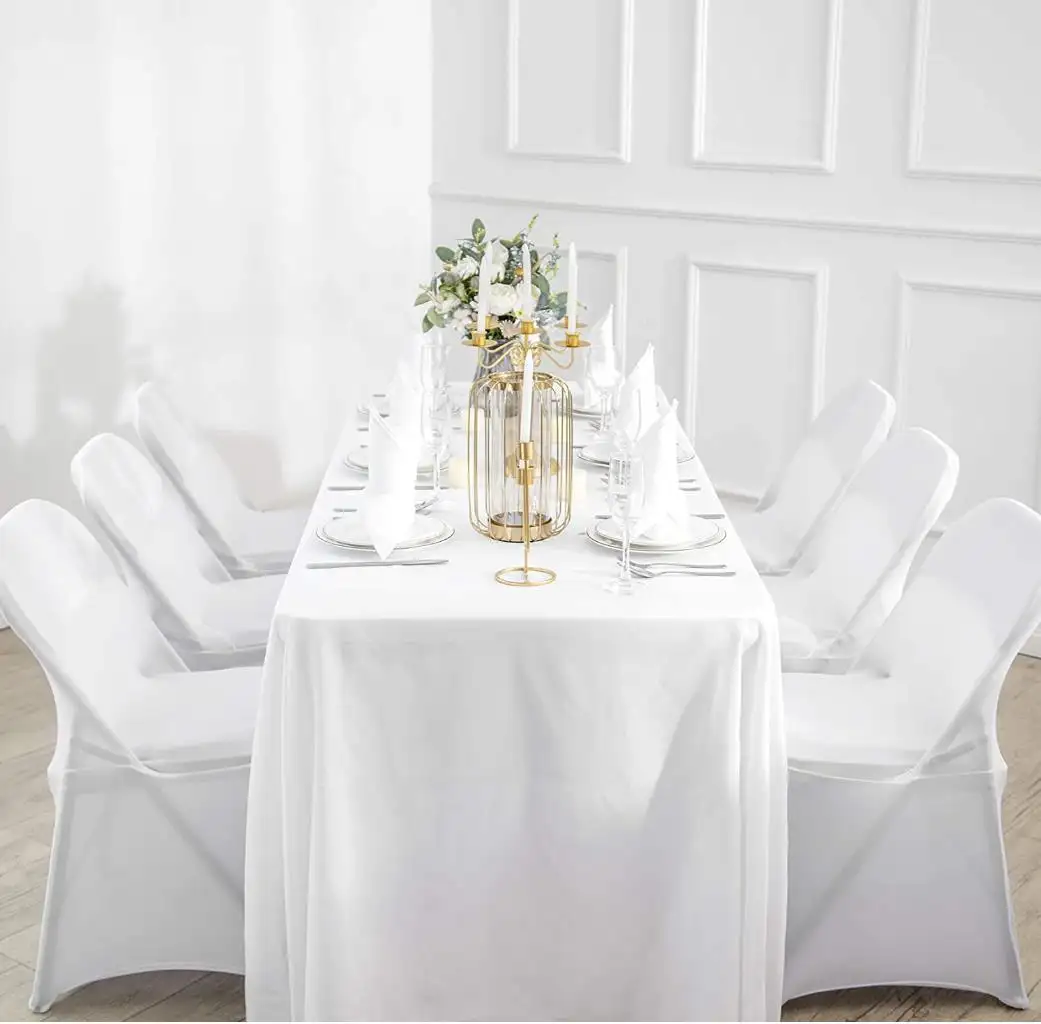 Özel beyaz masa örtüleri dikdörtgen naylon iplik kumaş keten yemek masası kapak parti olay için düğün dekorasyonu masa örtüsü