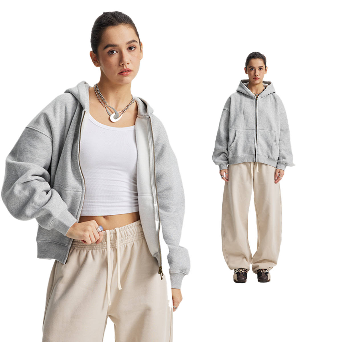 Boxy style-f50 hoodie-heather gray