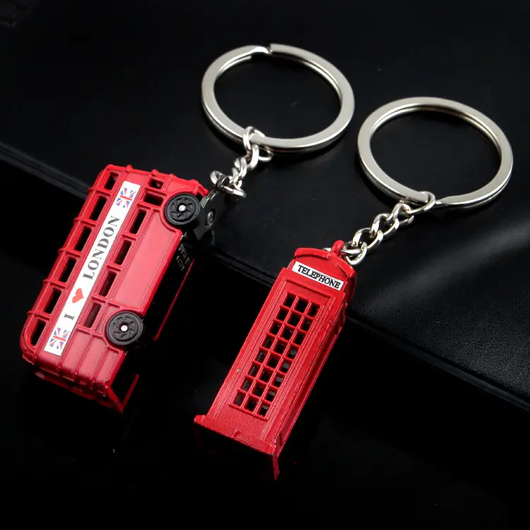 HOT British Travel Commemorative Gift British red bus keychain double-decker bus key ring Metal London bus keychain