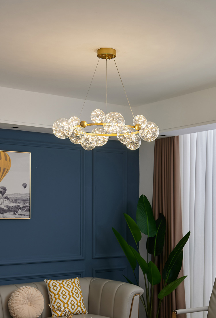 Modern romantic living room dining room decoration golden glass ball star LED chandelier
