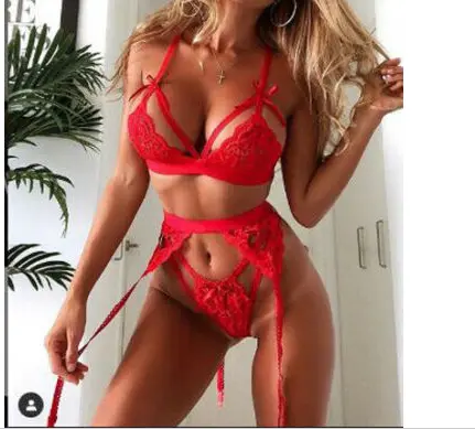 2023 estilo quente cor pura laço macio lingerie sexy 3pcs set