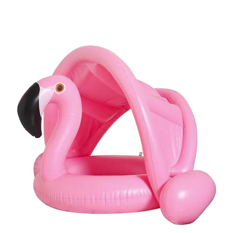 Hot Sales China Manufacturer Flamingo PVC Inflatable Baby Swimming Pool Float Circle Ring with Seat Awning for Baby & Child