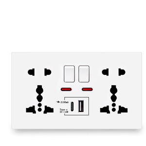 Çift 2 anahtar priz ile çift USB duvar Outlet CN standart fiş İngiltere tak genel duvara monte USB şarj aleti Port - Product Image 2