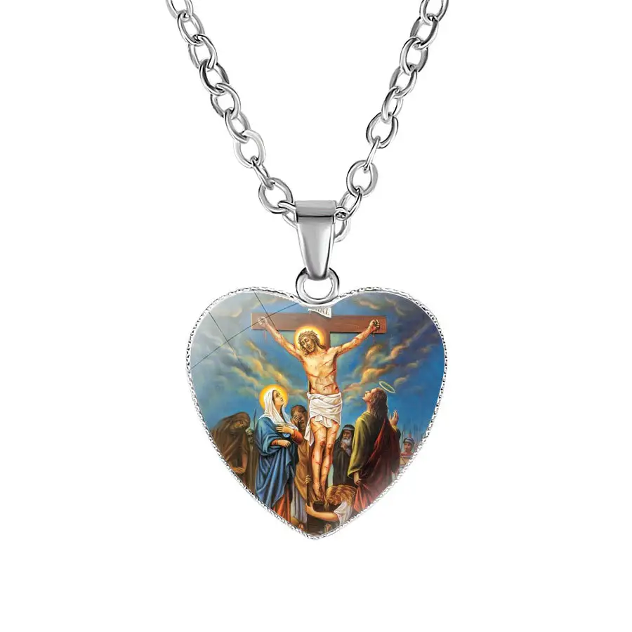 Collar religioso con colgante de cúpula de cristal para hombre y mujer, Gargantilla con colgante de corazón de Padre celestial, Dios, biblia, joyería de Navidad