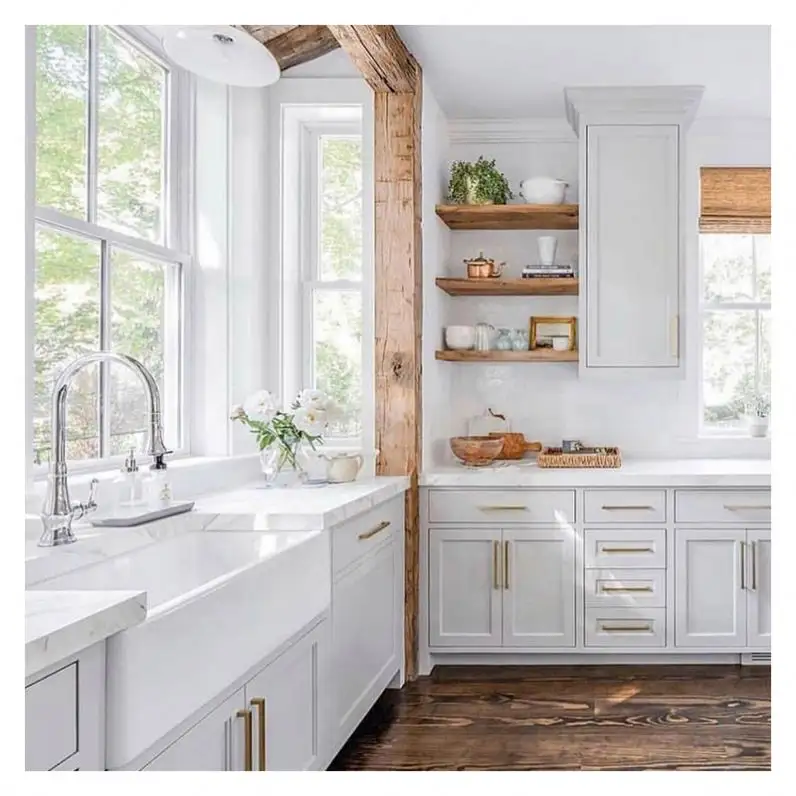 أسود و خزانات أعلى تصميم وحدات المطبخ الخشب الأبيض خزانة خزانة